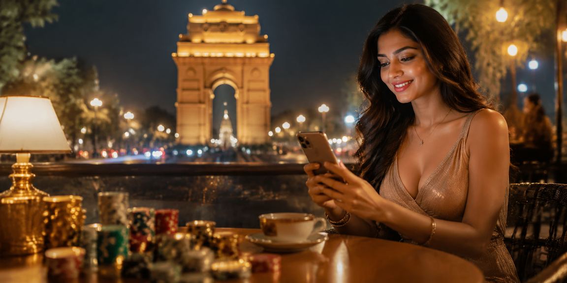 A sports betting enthusiast using mobile payments near India Gate, Delhi