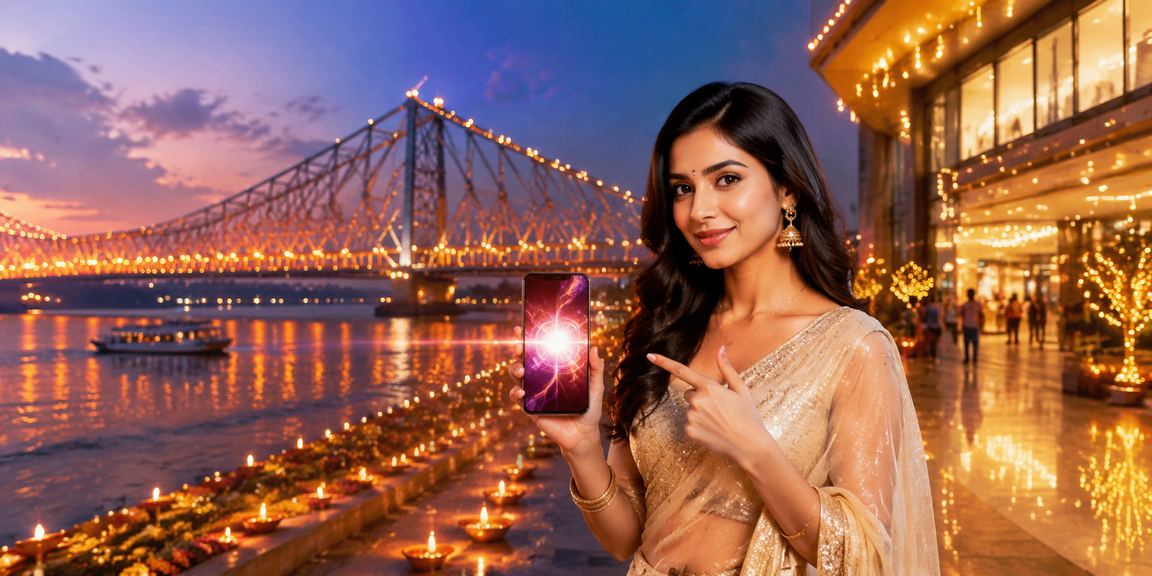 Diwali festival light decorations near Howrah Bridge Kolkata