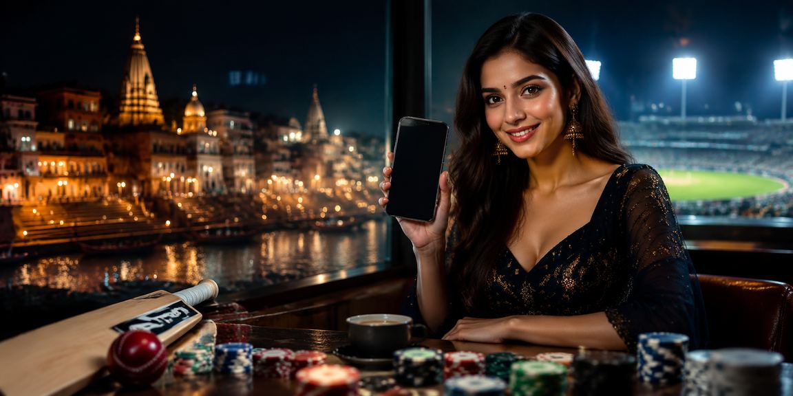 Vibrant cricket betting scene on the ghats of Varanasi with mobile devices